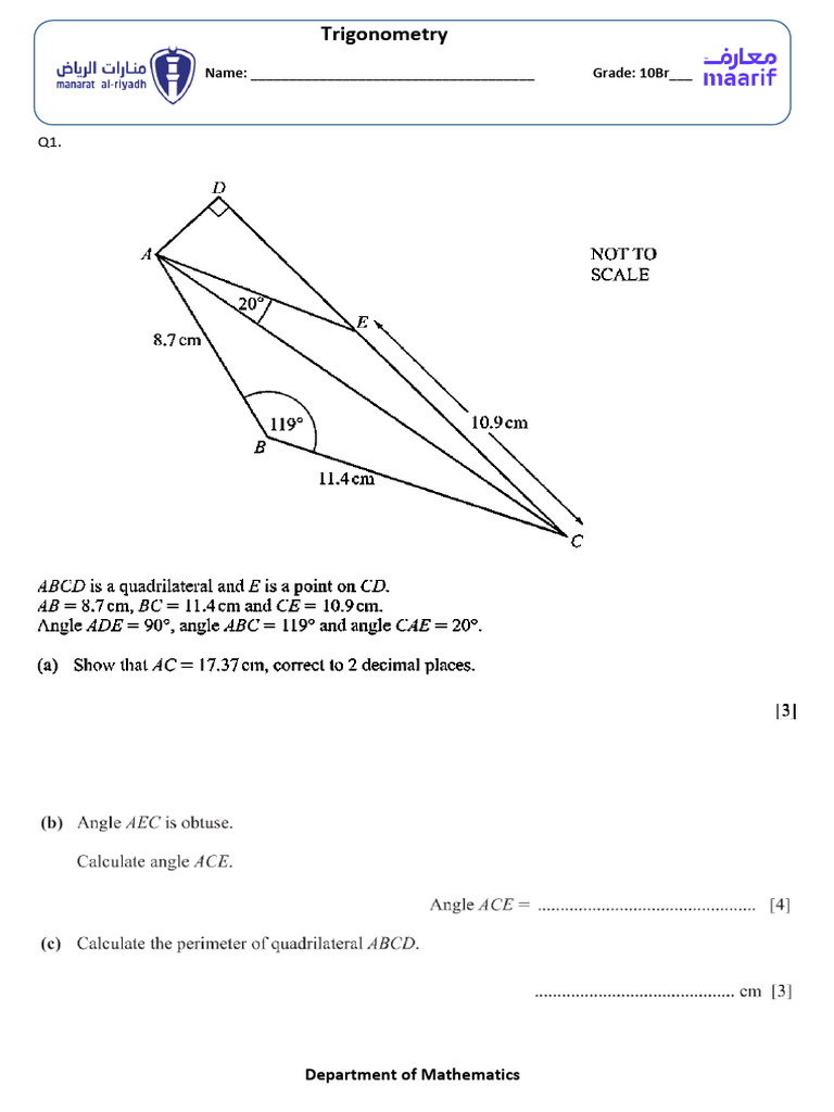 Trigonometry Worksheet | PDF