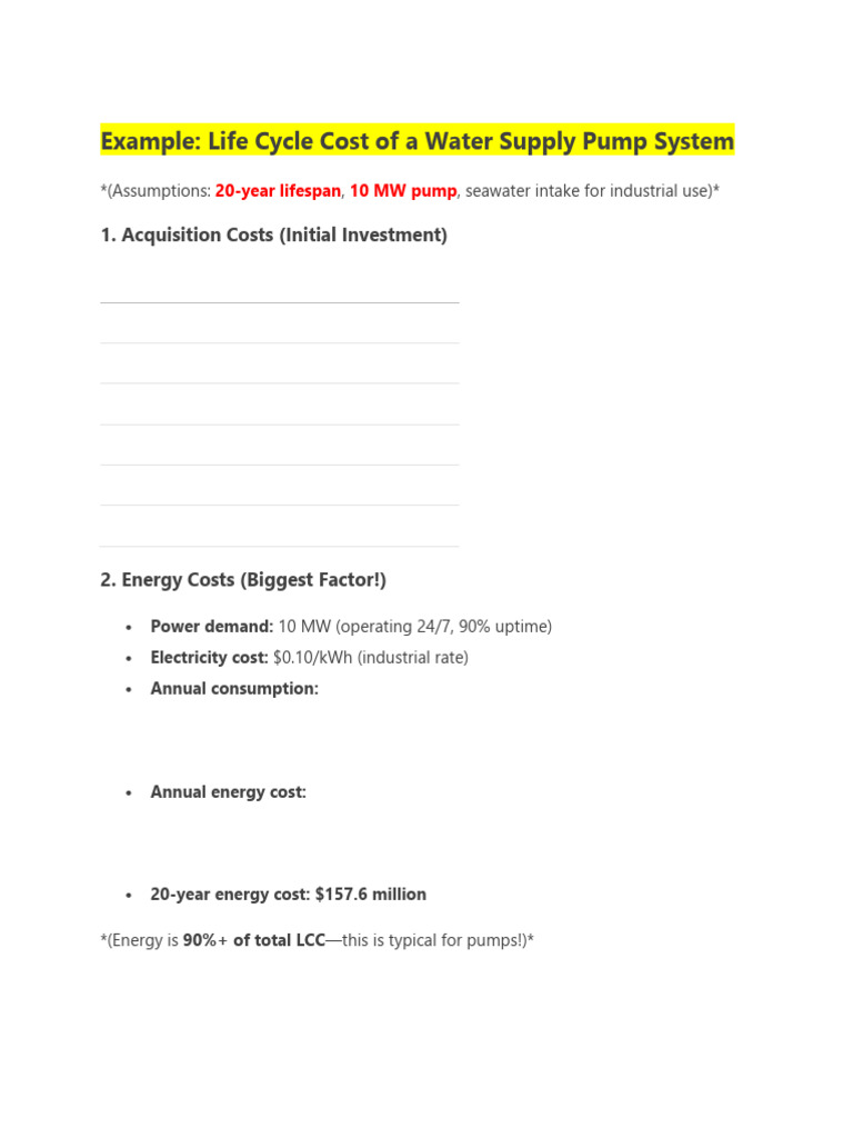 Asset Life Cycle Cost LCC Study | PDF | Pump