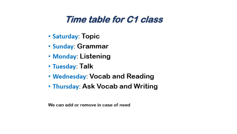 Time Table For C1 Class | PDF