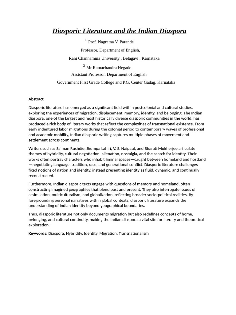 Diasporic Literature and The Indian Diaspor1 | PDF