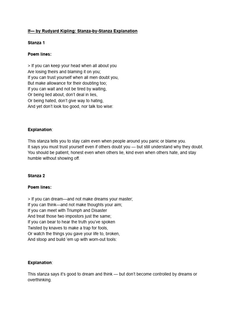 If - by Rudyard Kipling-Explanation | PDF
