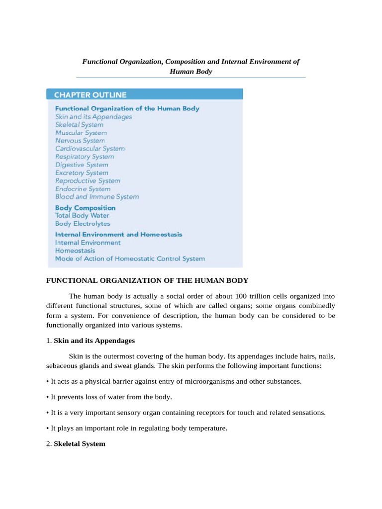 Lesson 1 Functional Organization, Composition and Interal Environment ...