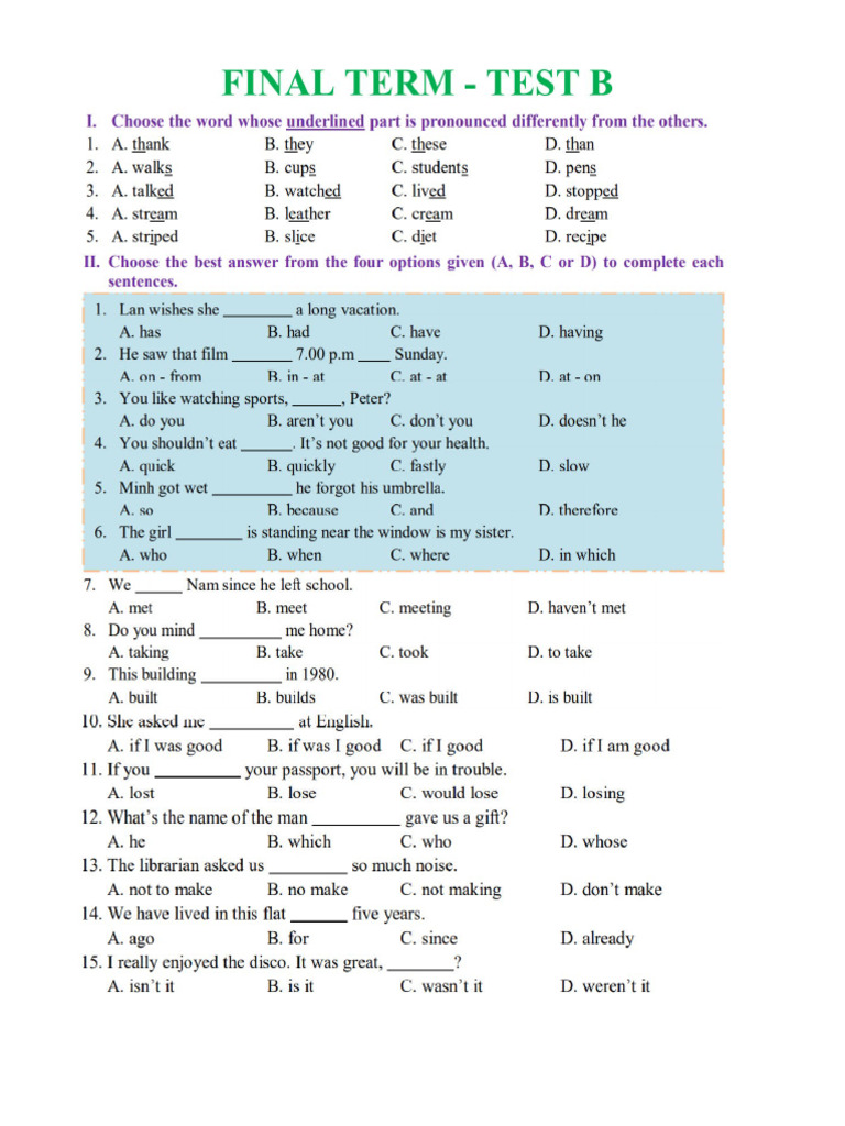 FINAL TERM 1 - TEST B | PDF