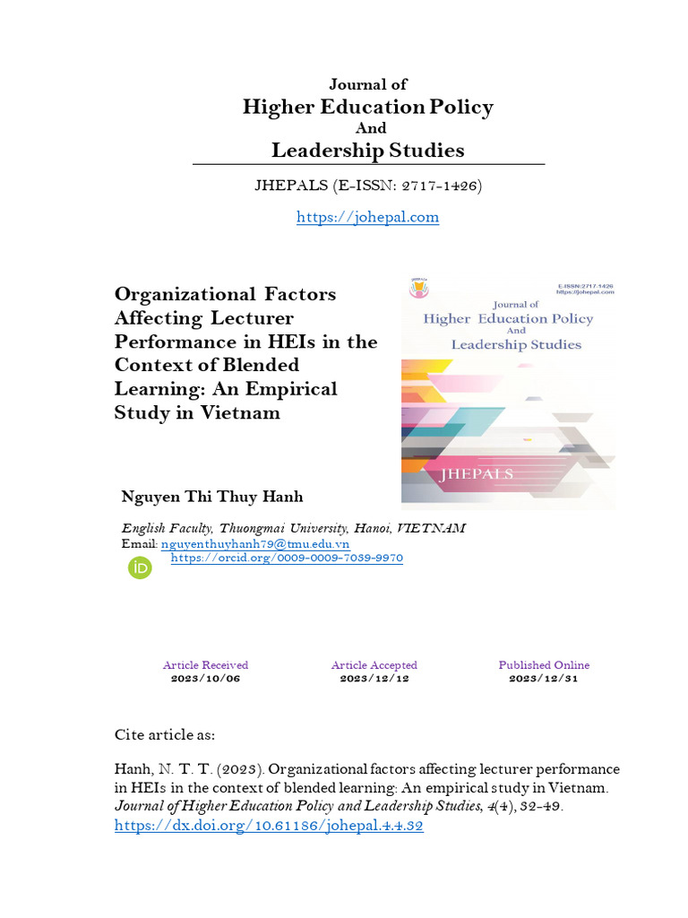 Organizational Factors Affecting Lecturer Performance in HEIs | PDF ...