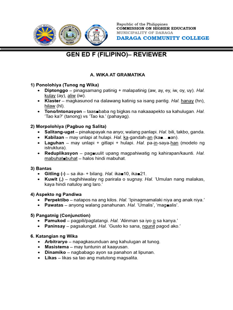 GEN ED F Review Notes | PDF