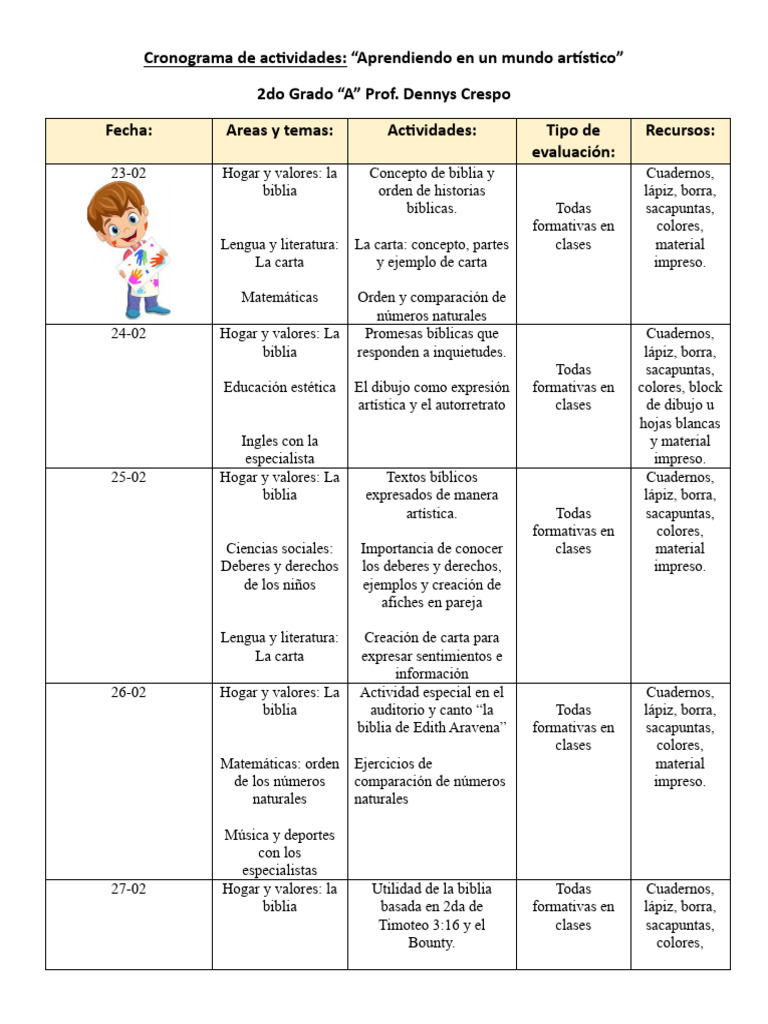 FEBRERO Cronograma de Actividades_101932 | PDF