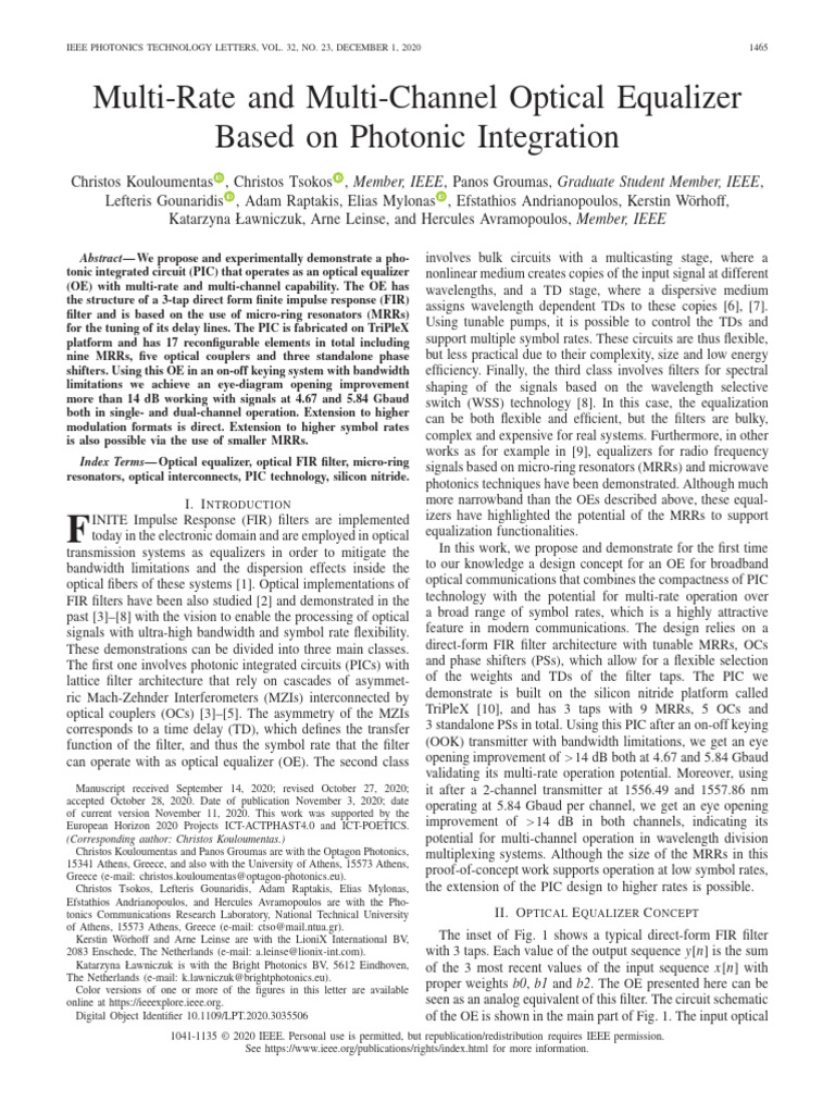 Multi-Rate and Multi-Channel Optical Equalizer Based On Photonic ...
