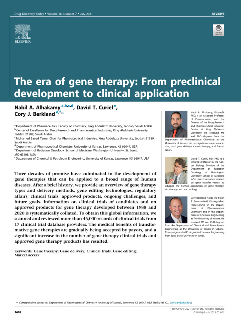 The Era of Gene Therapy From Preclinical Development To Clinical ...