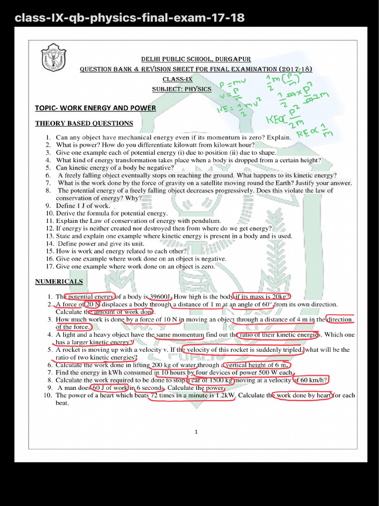 Class IX QB Physics Final Exam 17 18 2 | PDF