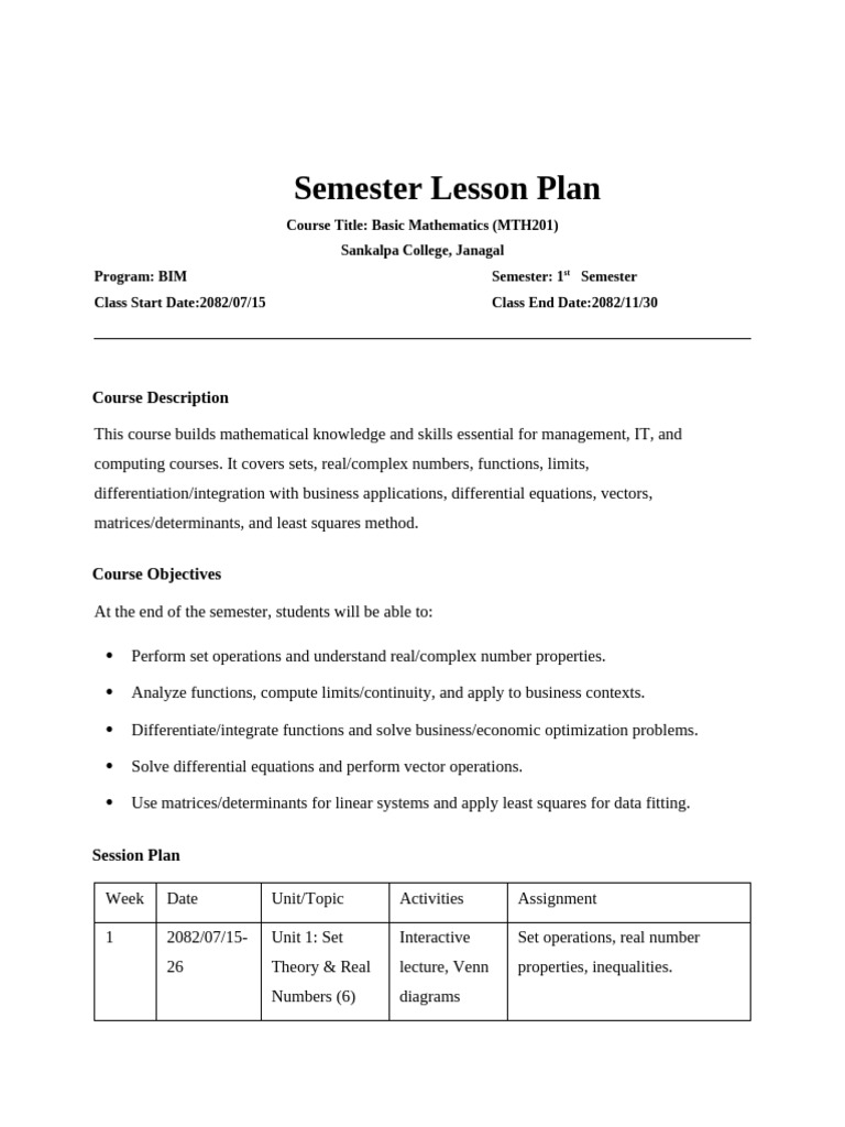 BIM 1st Semester Basic Mathematics - Semester Less | PDF | Matrix ...