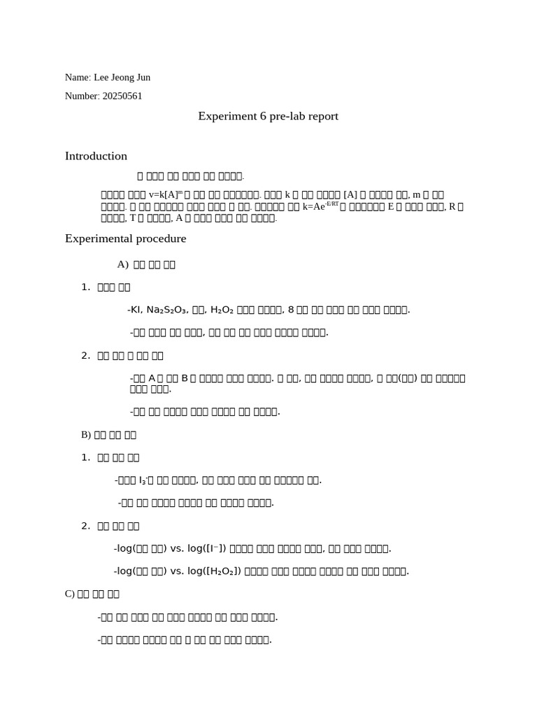 Experiment6 Pre-lab Report (20250561 Leejeongjun) | PDF