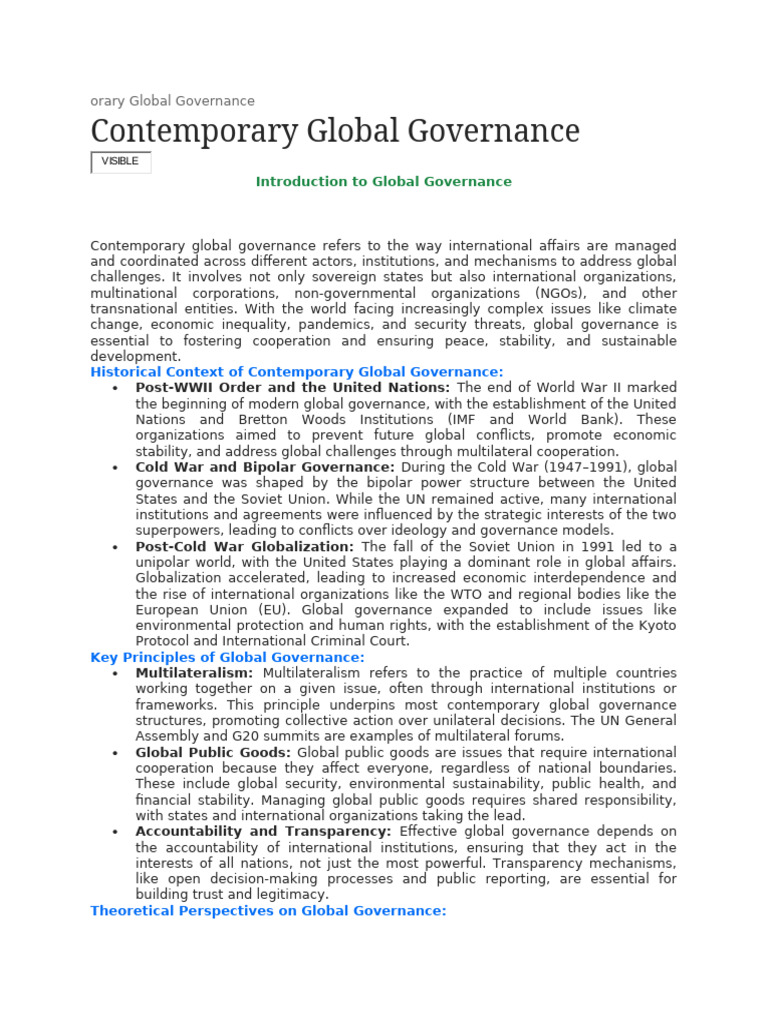 Introduction To Global Governance | PDF | Cold War | World Politics