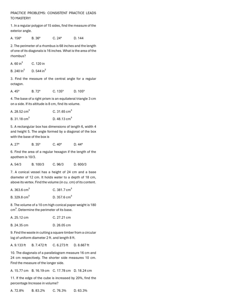 Assignment Math 5 Plane and Solid Geometry | PDF | Area | Sphere