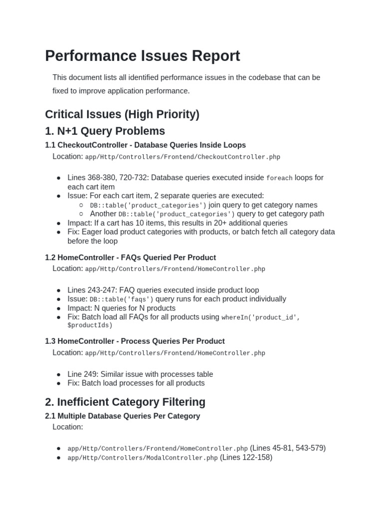 Performance Issues Report | PDF | Cache (Computing) | Database Index