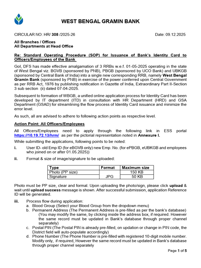 308-Standard Operating Procedure (SOP) for Issuance of Bank’s Identity ...