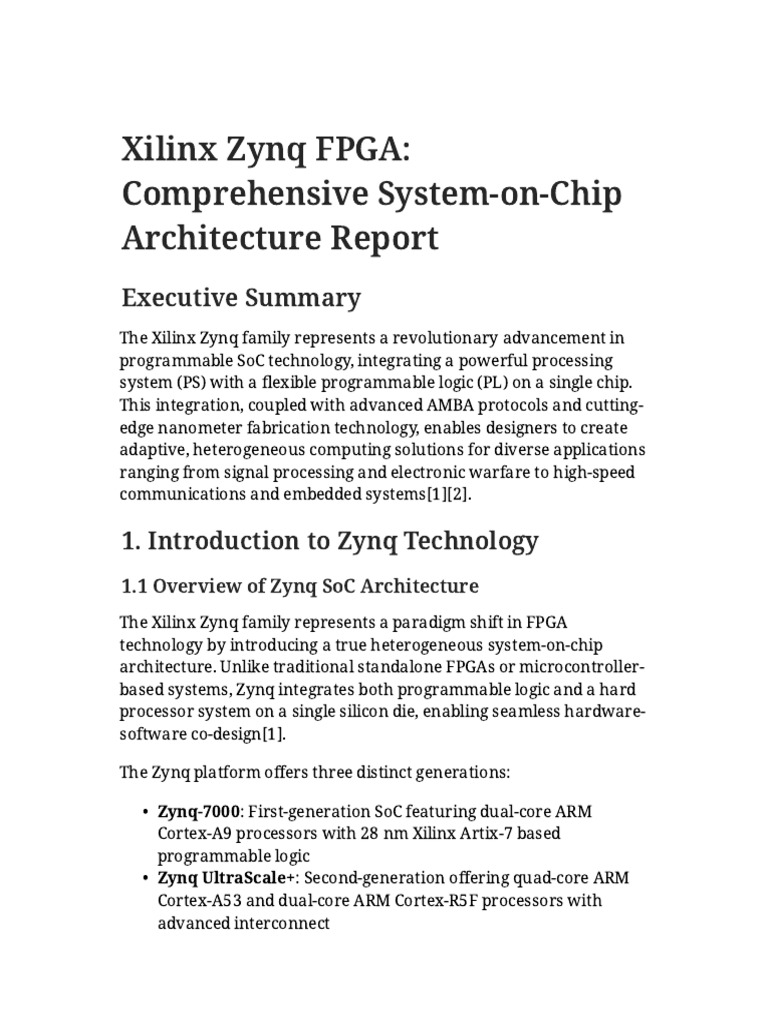 Xilinx Zynq FPGA SoC Report | PDF | System On A Chip | Multi Core Processor