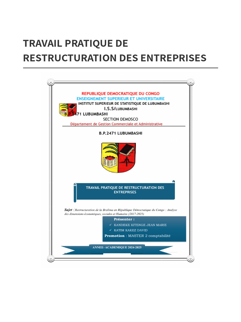 TP Restructuration Bralima Final | PDF | Restructuration | Inflation