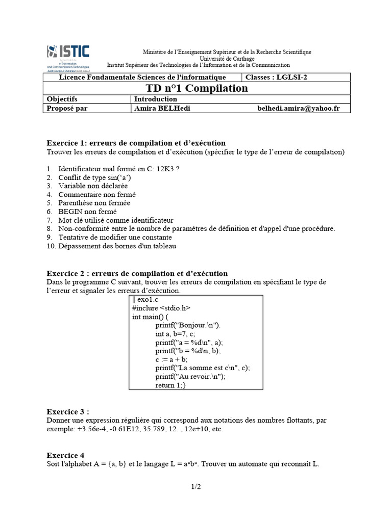 TD1 Compilaion | PDF | Génie logiciel | Informatique