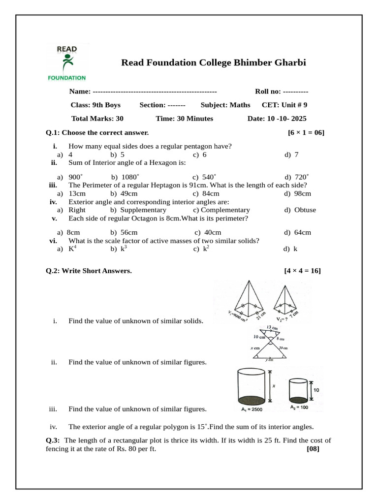 9th Unit 9 Polygons and Similar Figures | PDF