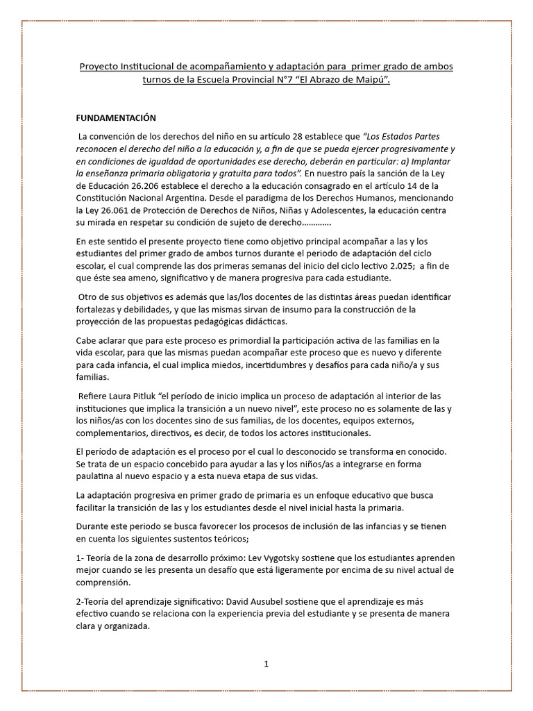 Proyecto 1er Grado | PDF | Aprendizaje | Educación de la primera infancia