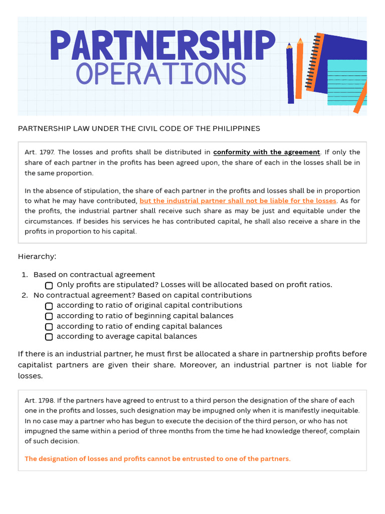 Partnership Operations Profit and Loss Distribution | PDF | Debits And ...