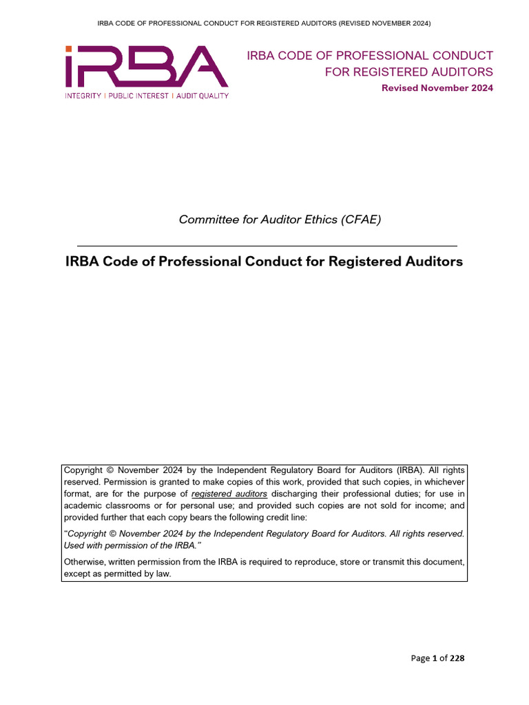 IRBA Code of Professional Conduct For Registered Auditors (Revised Nov ...