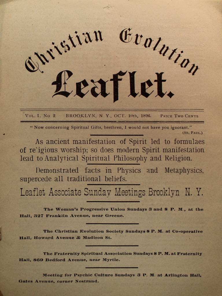 Christian Evolution Leaflet v1 n2 Oct 10 1896 | PDF | Trinity ...