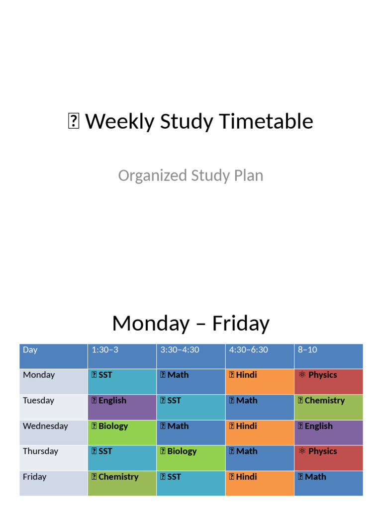 Colorful Study Timetable | PDF