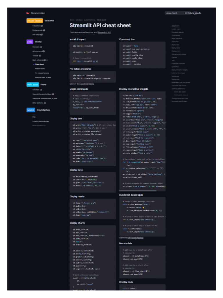 Streamlit Cheatsheet | PDF