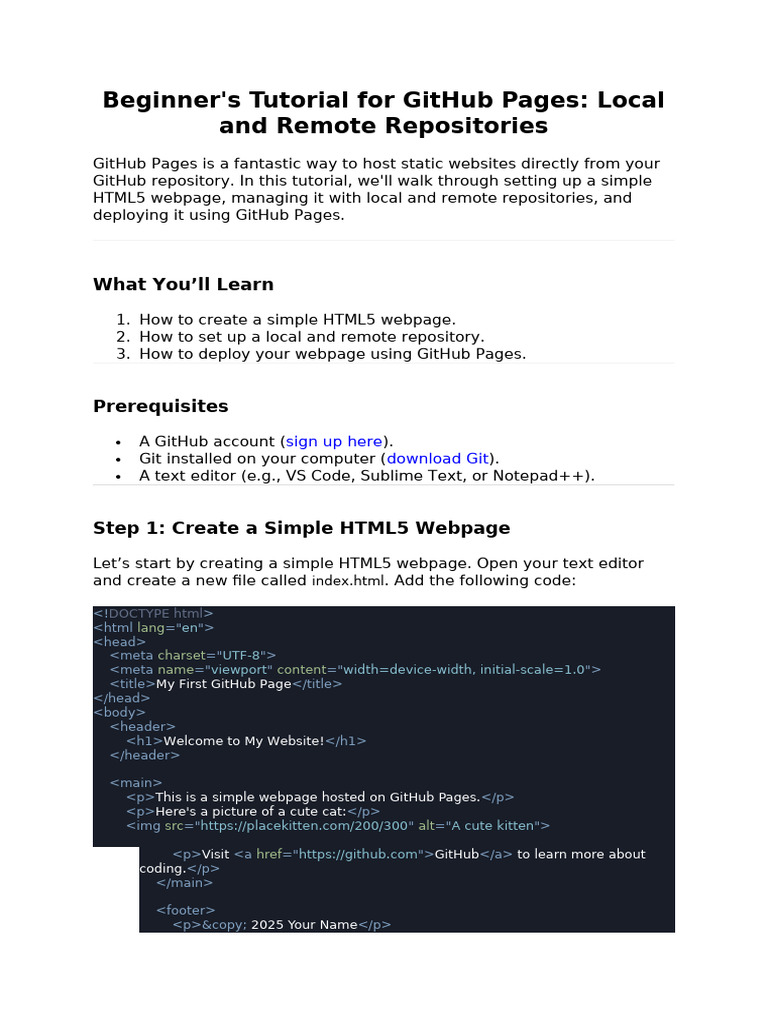 Tutorial 1 - Github Pages-Beginner's Tutorial-1 | PDF | Web Page | Websites