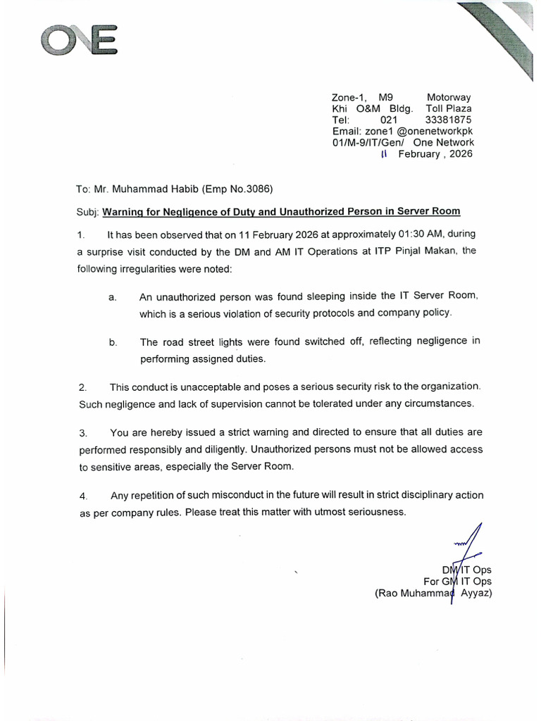 Warning Letter 3086-Muhammad Habib | PDF