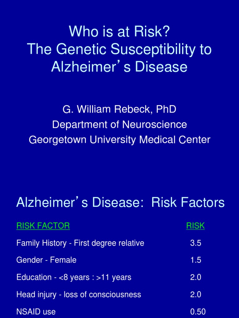 Who is at Risk? The Genetic Susceptibility to Alzheimer’s Disease ...