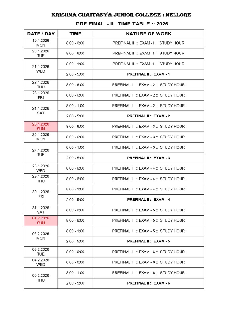 PF II Time Table 2026 | PDF