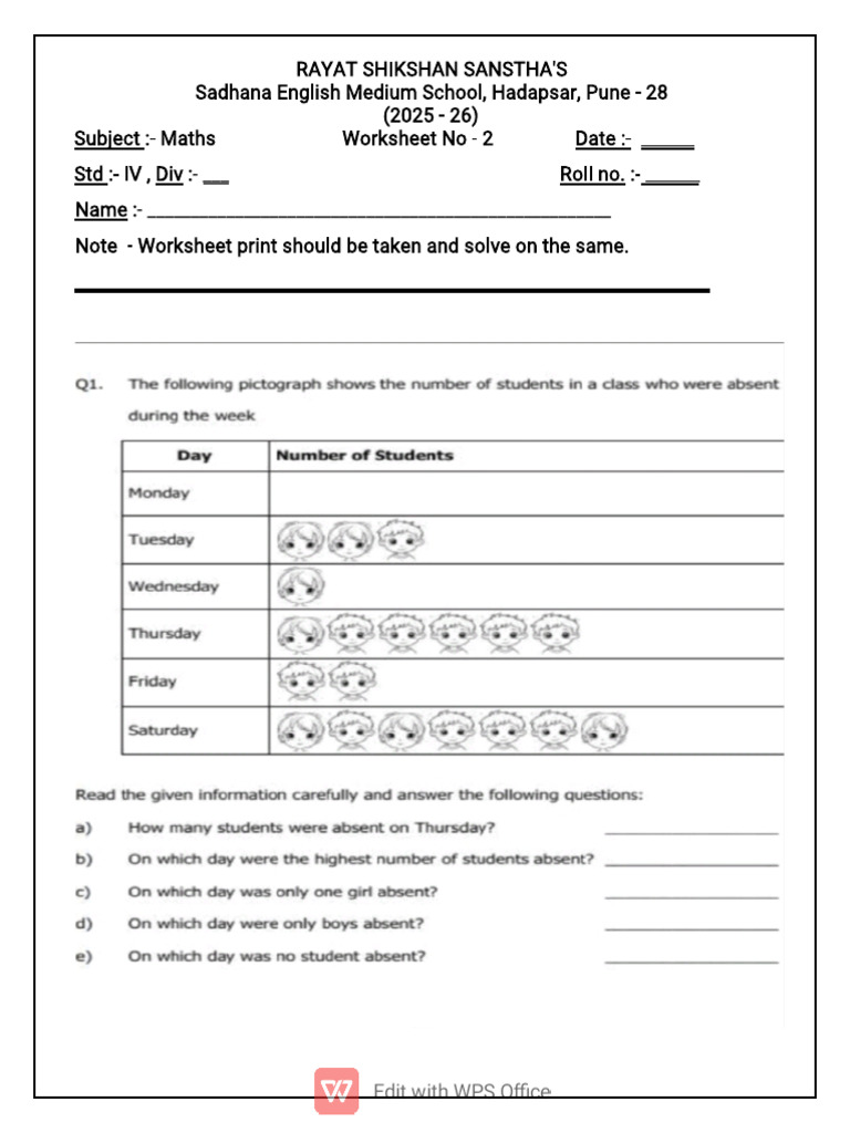 STD IV Maths LL Term Work Sheet | PDF