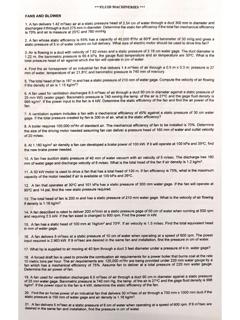 Fans and Blowers (Prac Prob) | PDF