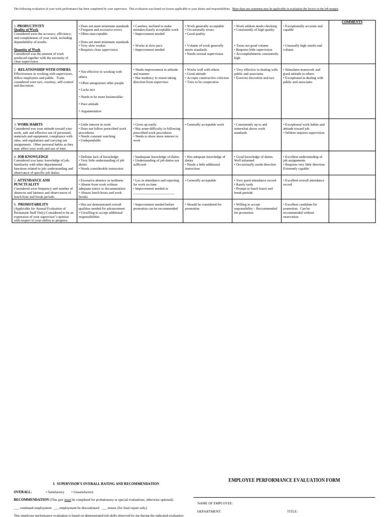 2 - Employee Performance Evaluation Form | PDF | Performance Appraisal ...