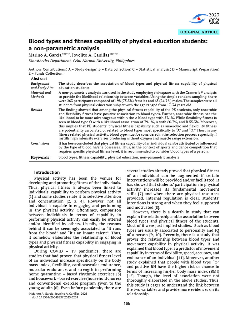 Blood Types and Fitness Capability of Physical Education 1ry8g5ia | PDF ...