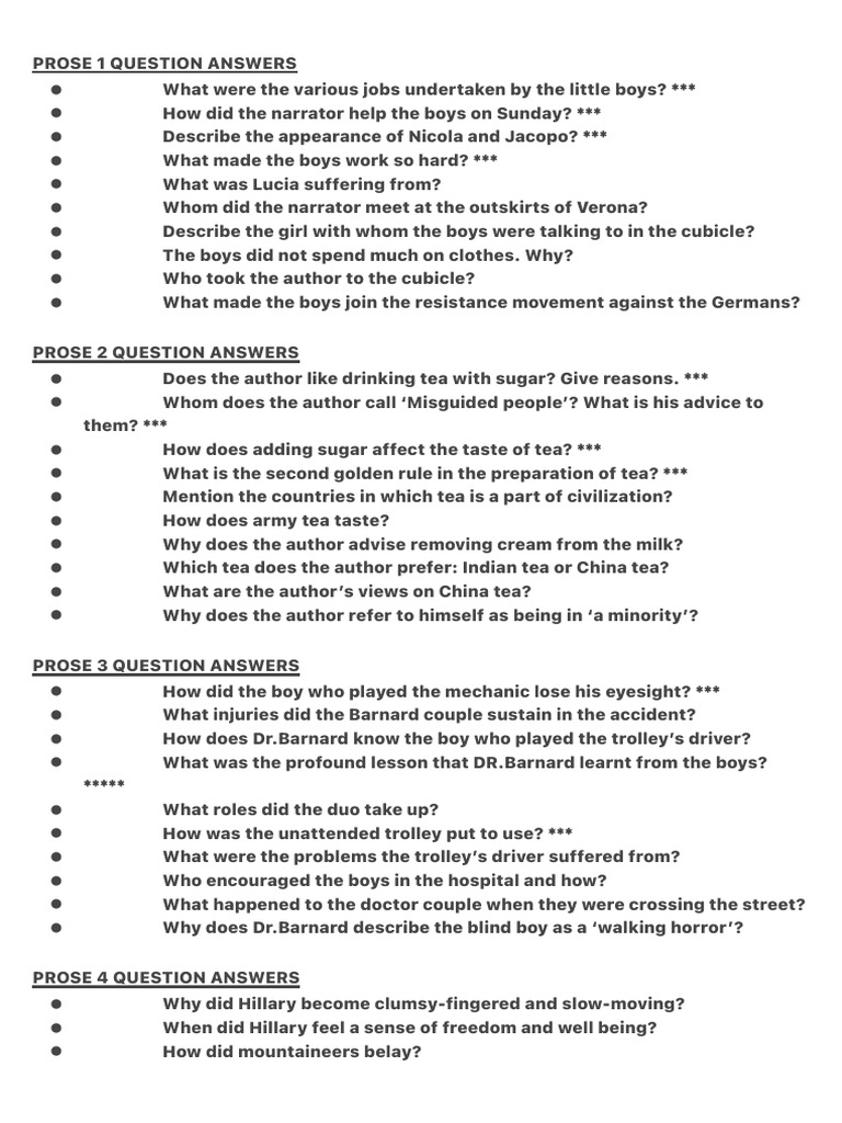 Prose 1 Question Answers | PDF