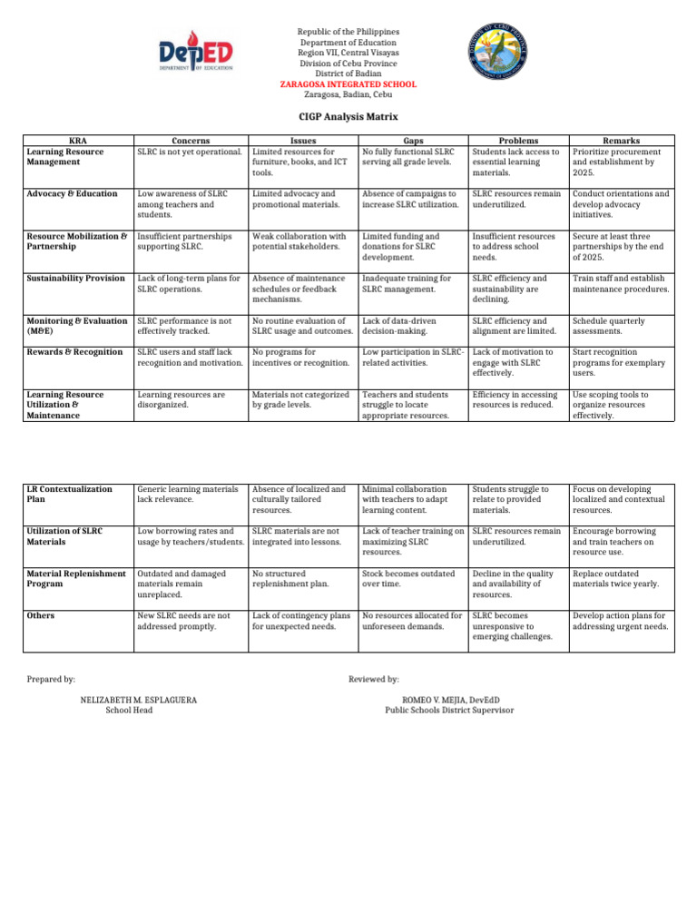 CIGP Analysis Matrix | PDF | Educational Technology