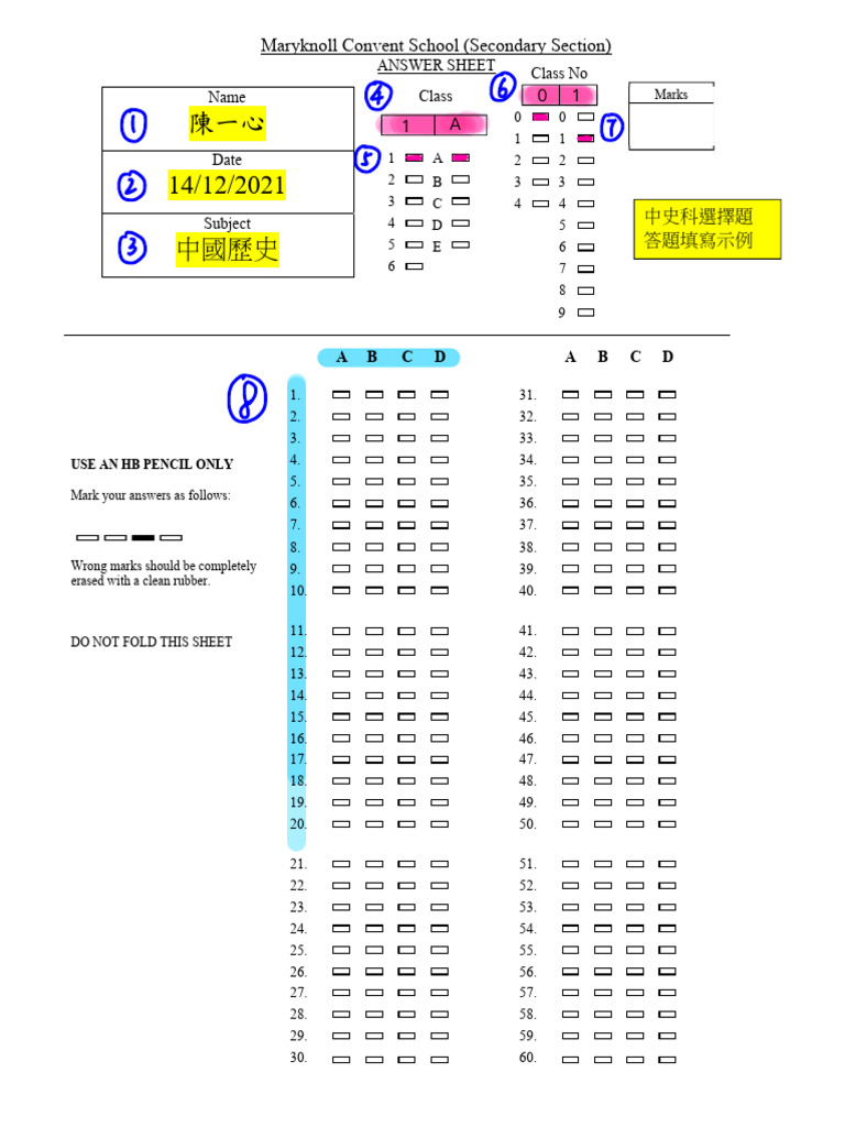 MC Answer Sheet 60 Sample (For Chist) | PDF