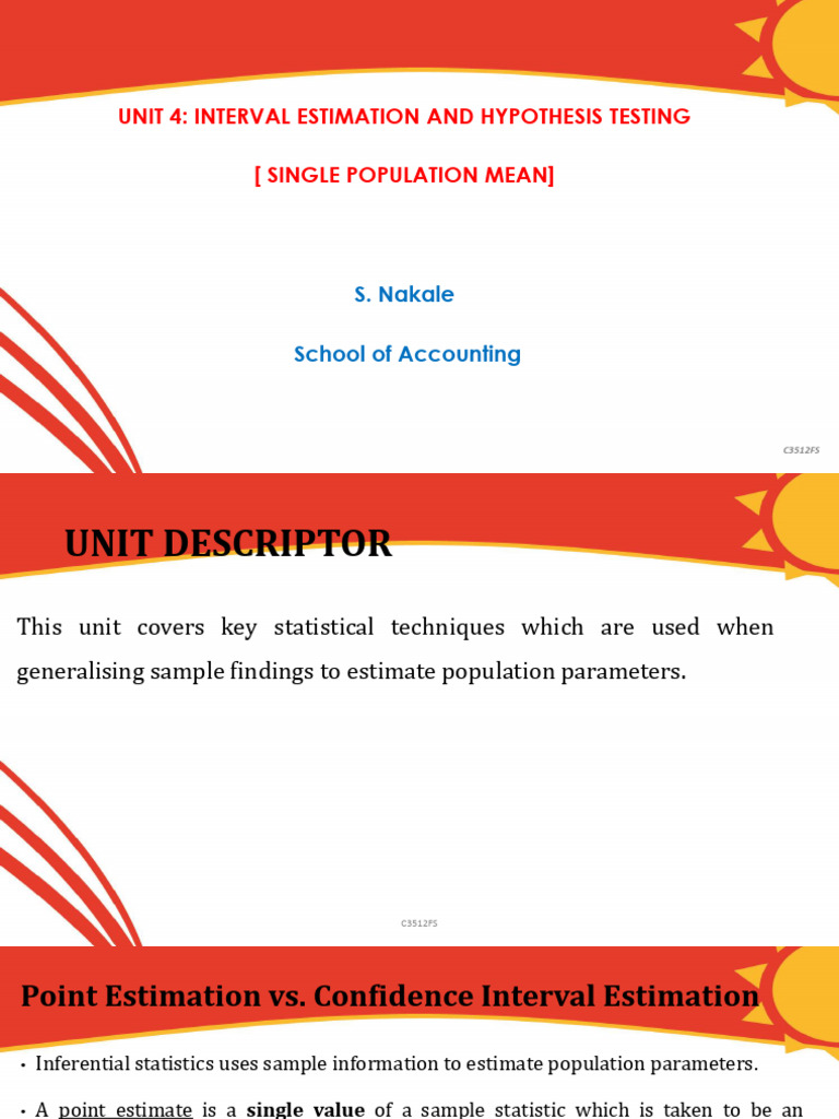Interval Estimation and Hypothesis Testing (Single Population Mean ...