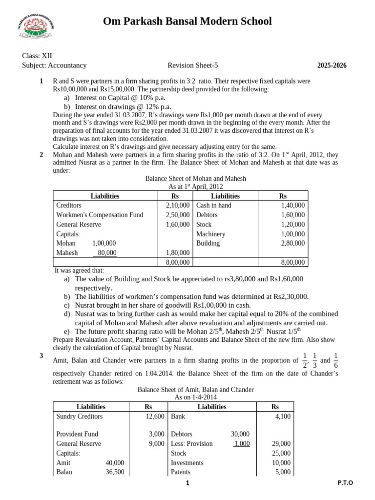 Assignments 5 25-26 Class 12 | PDF | Balance Sheet | Goodwill (Accounting)