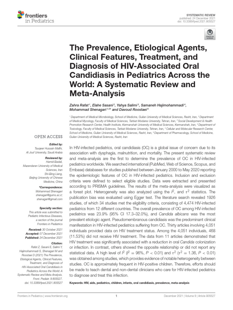 HIV-Associated Oral Candidiasis in Pediatrics 2021 FROTIERS | PDF ...