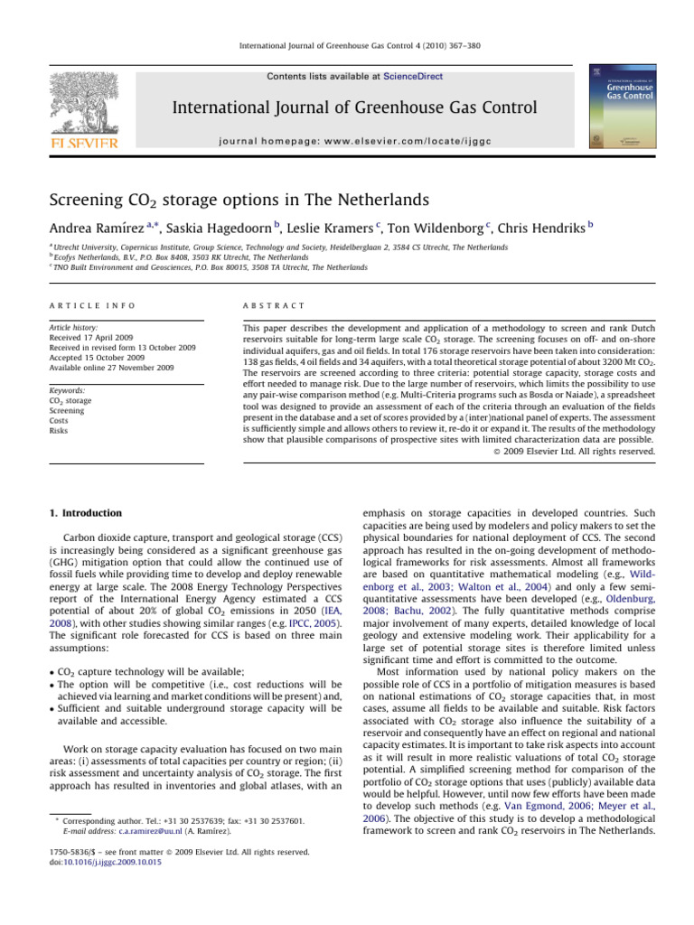 Screening CO2 Storage Options in The Netherlands | PDF | Carbon Capture ...