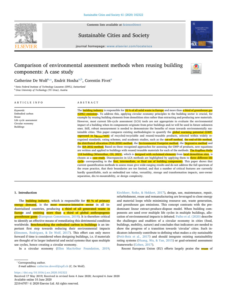 Comparison of Environmental Assessment Methods When Reusing Building ...