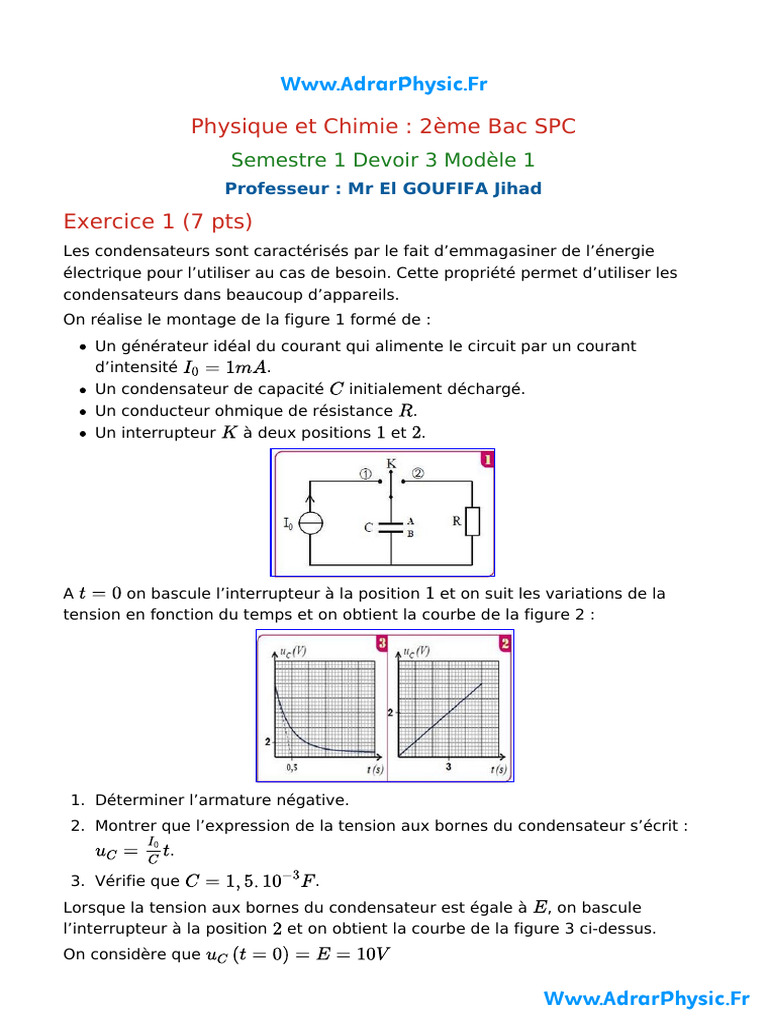 Devoir - 1 $ 4 S1 SPC 2BAC | PDF