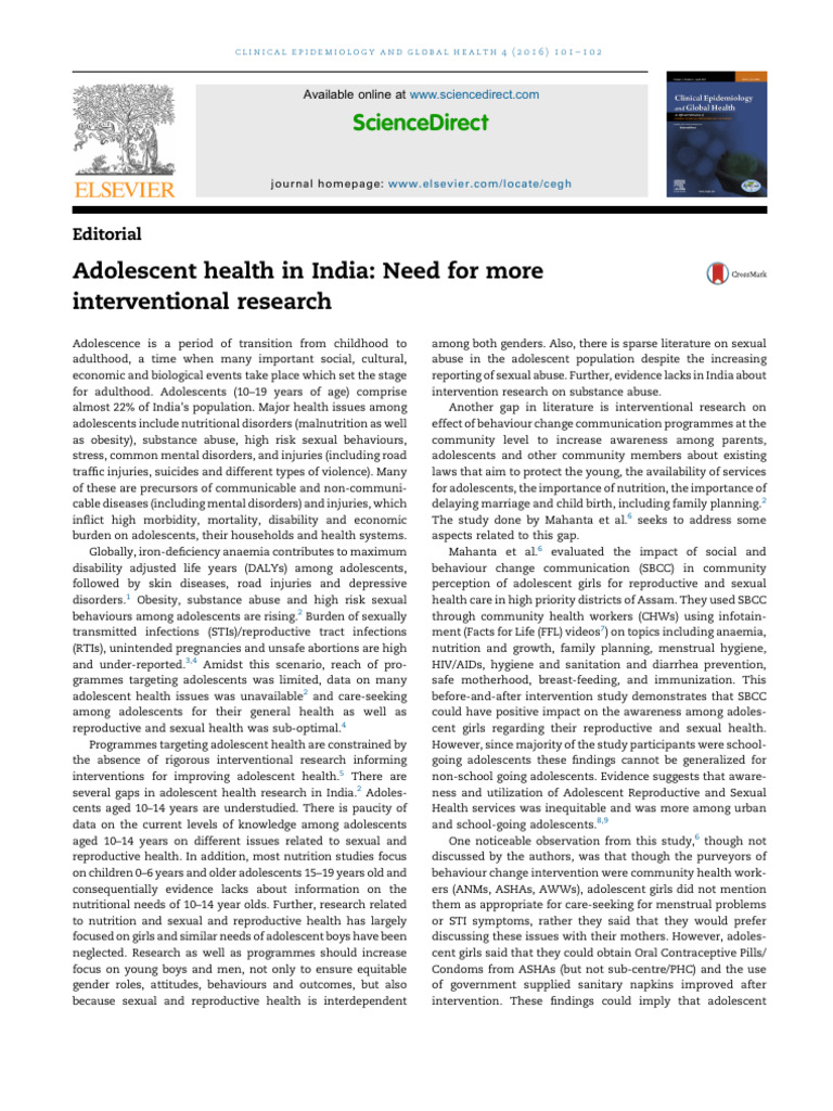 Adolescent Health in India Need For More Interven | PDF | Adolescence ...