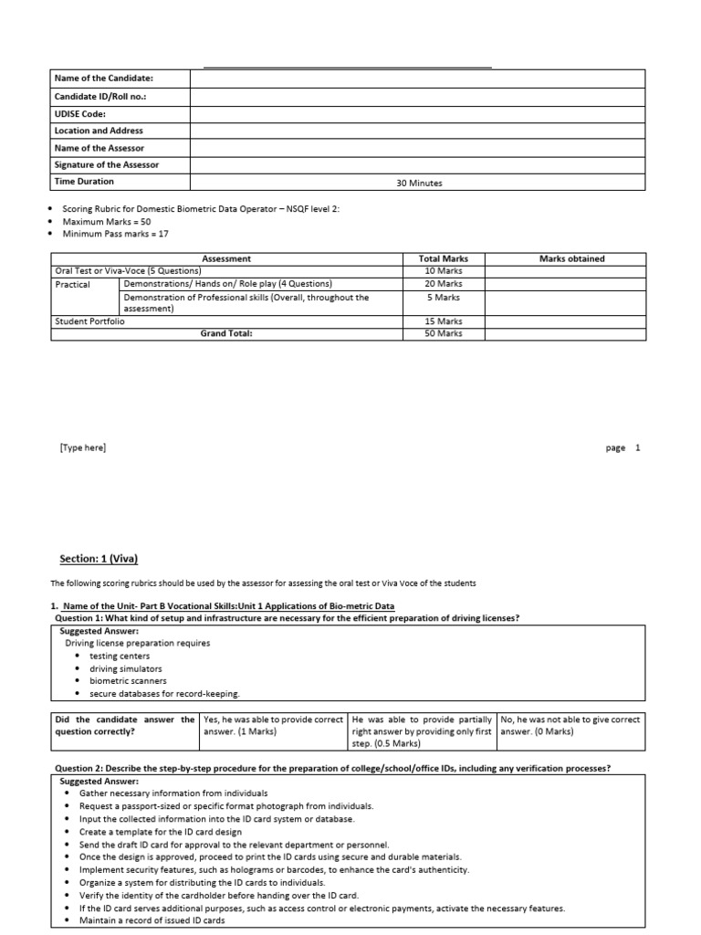 Domestic Biometric Data Operator - Set 1 | PDF | Identity Document ...