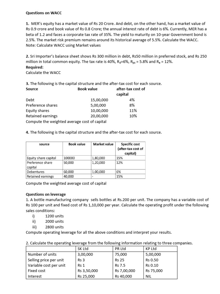 Corporate finance assignment questions (1) | PDF | Cost Of Capital ...