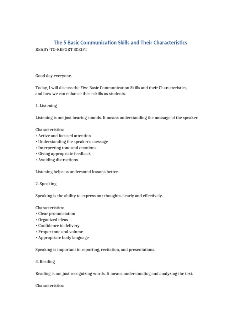 5 Basic Communication Skills Ready To Report-1 | PDF